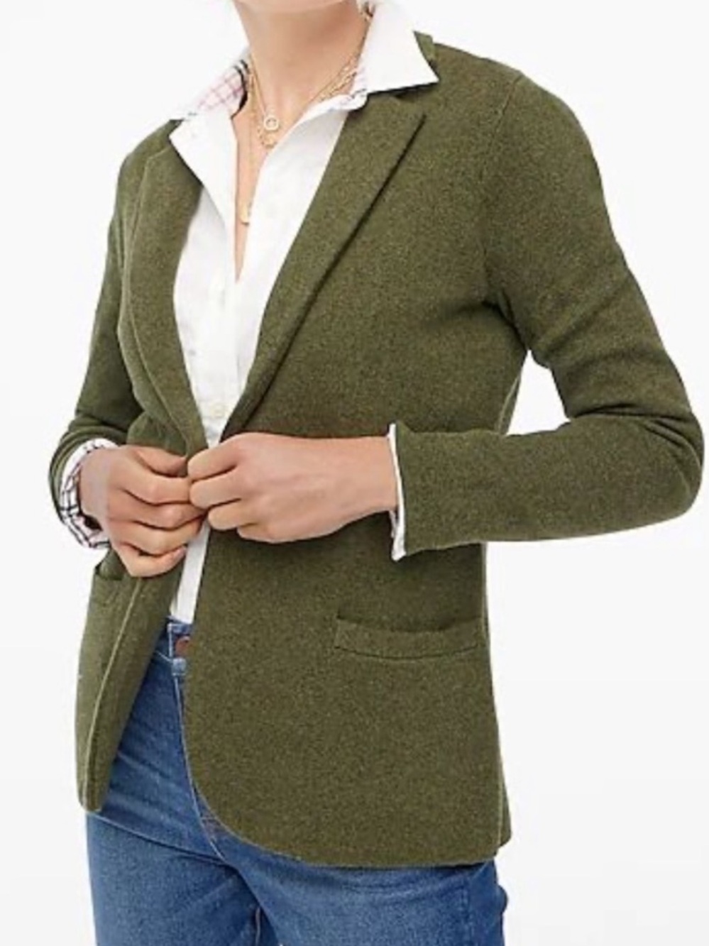 J. Crew Olive Green Knit one button Blazer Jacket small 100% cotton